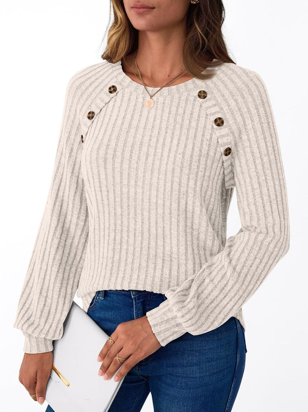 Knitted sweater for women with decorative buttons and fine ribbed structure Lune London