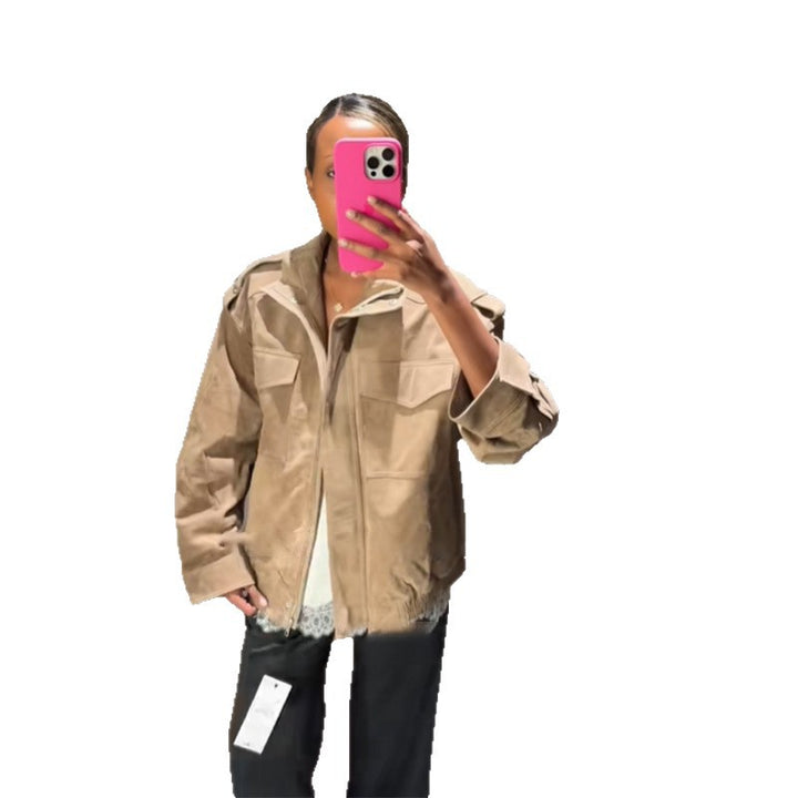 Casual suede jacket for women with practical pockets and modern fit Lune London