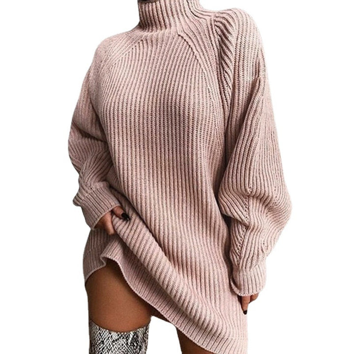 Casual knit sweater for women with high collar and ribbed design Lune London