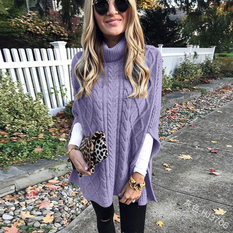 Knitted poncho for women with high collar Lune London
