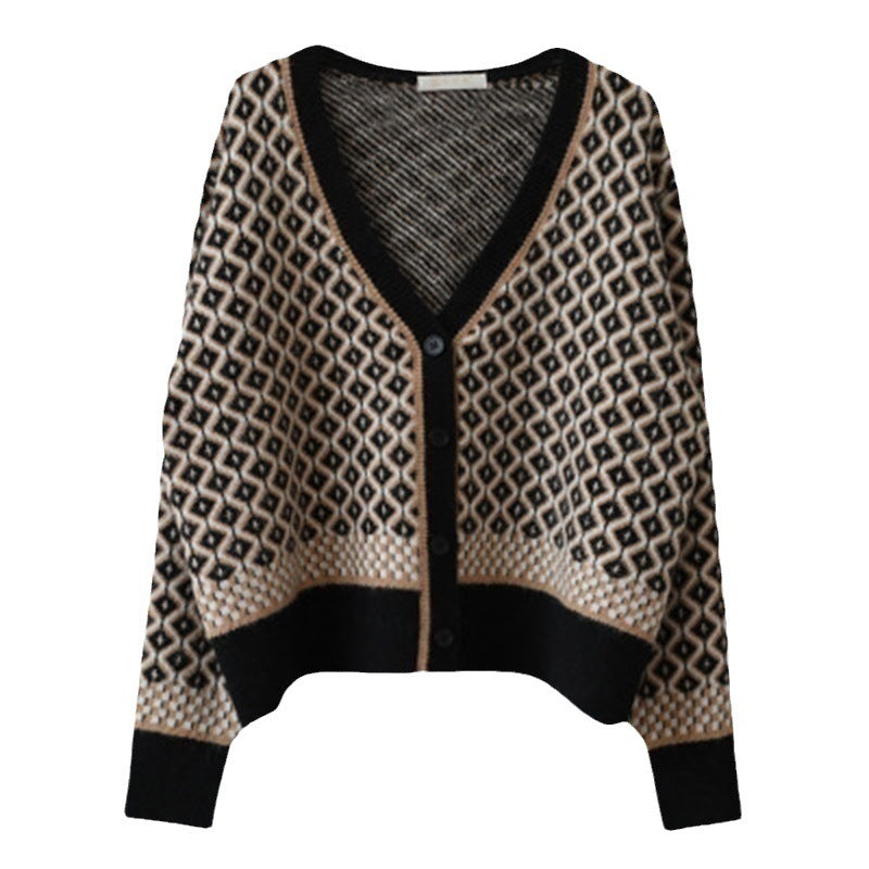 Femme cardigan élégant avec motif géométrique et détails de boutons Chic & Stil