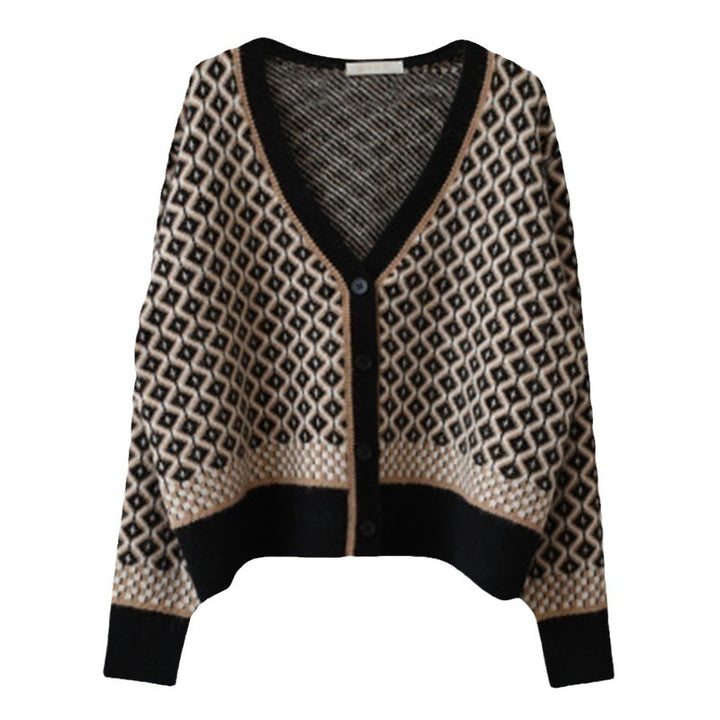 Femme cardigan élégant avec motif géométrique et détails de boutons Chic & Stil