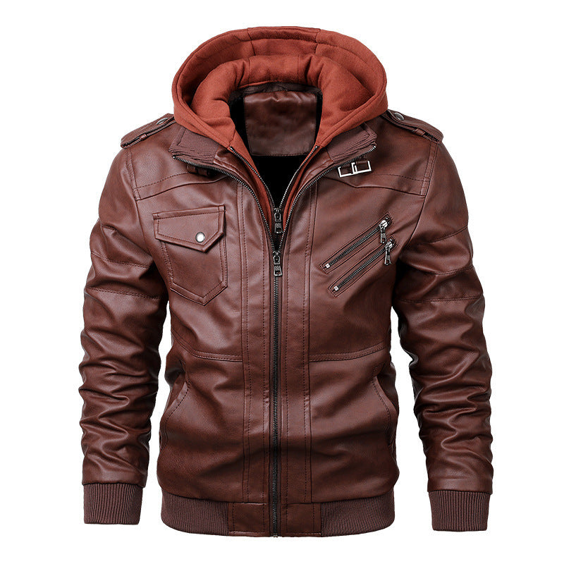 Casual leather jacket for men with removable hood and practical pockets Lune London