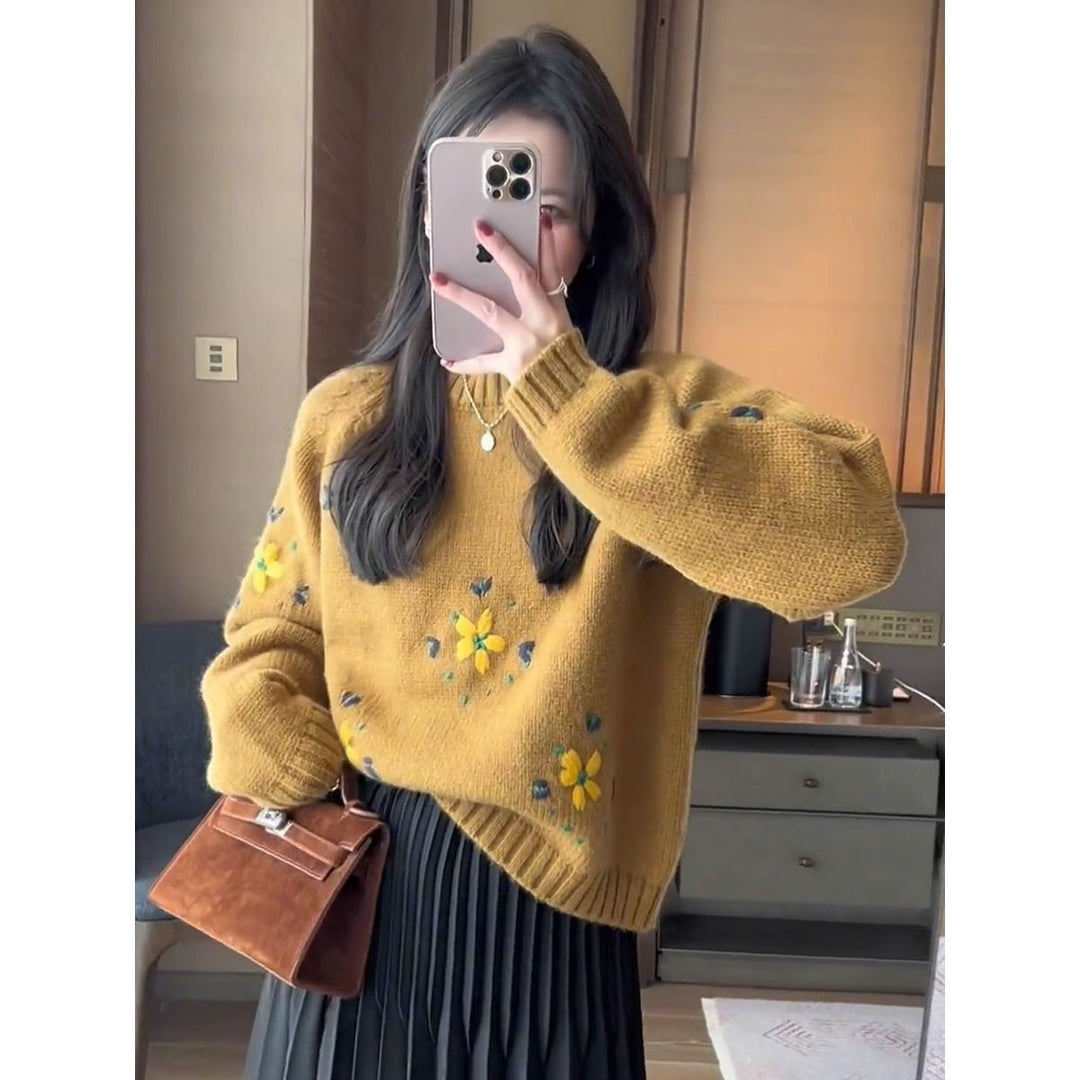 Pull en tricot pour femme avec design floral Chic & Stil