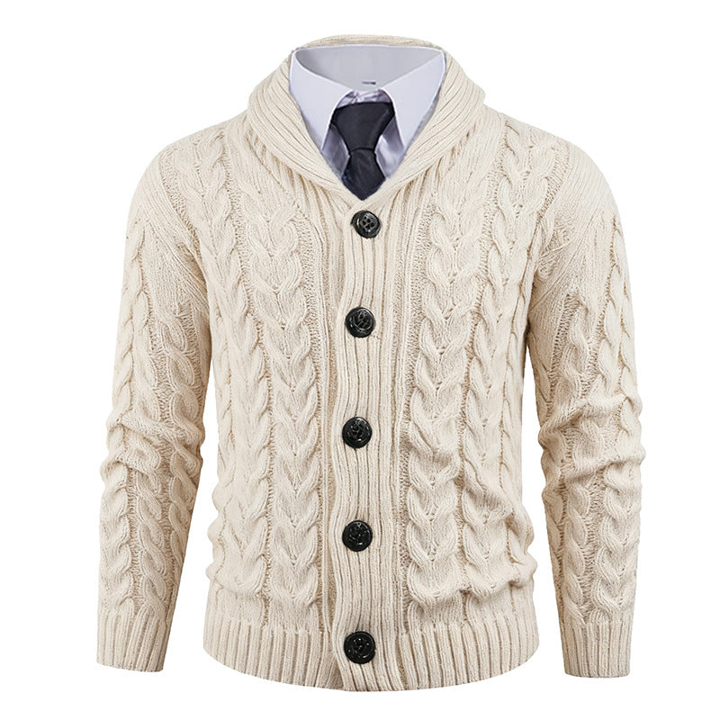 Men's knitted jacket with cable pattern and elegant shawl collar Lune London