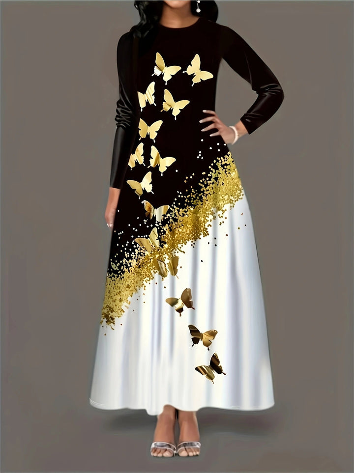 Women Elegant Long Sleeve Dress with Butterfly Design Lune London