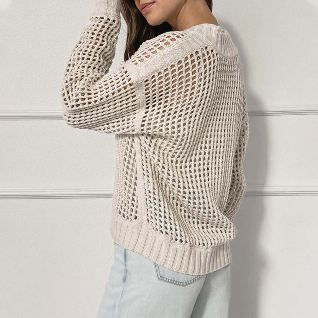 Casual knitted sweater for women with zipper and airy mesh structure Lune London