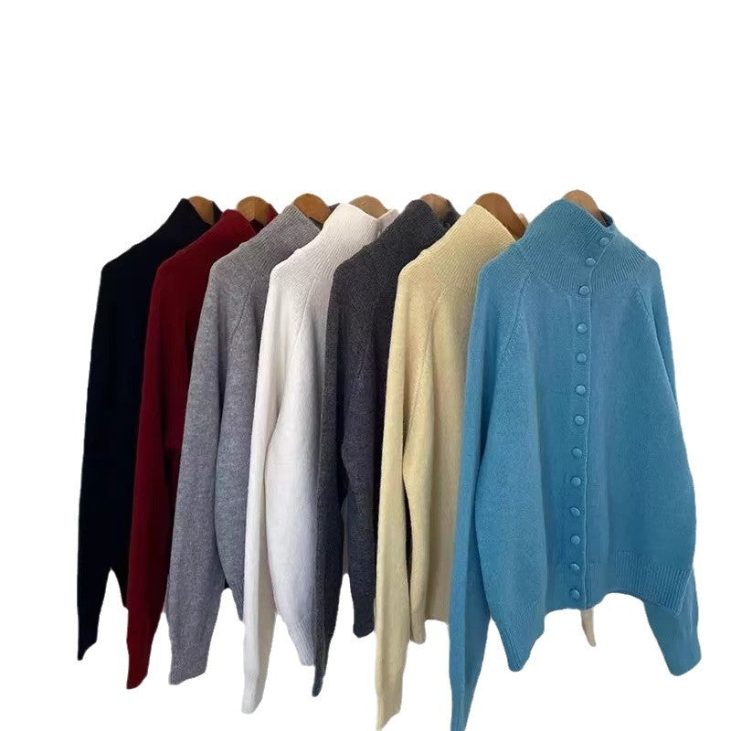 Ladies cardigan with high collar and decorative buttons Lune London