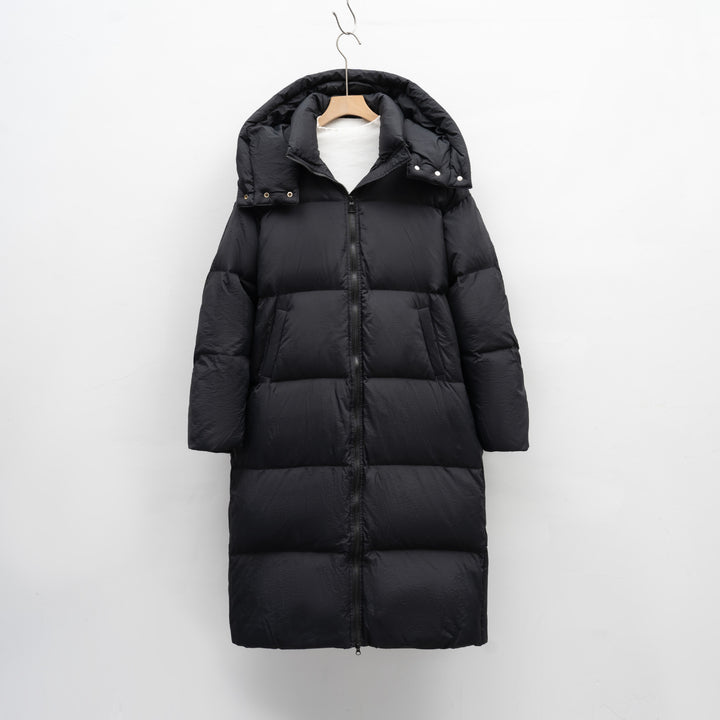 Ladies Long and Bulky Down Coat with Removable Hood and Side Pockets Lune London