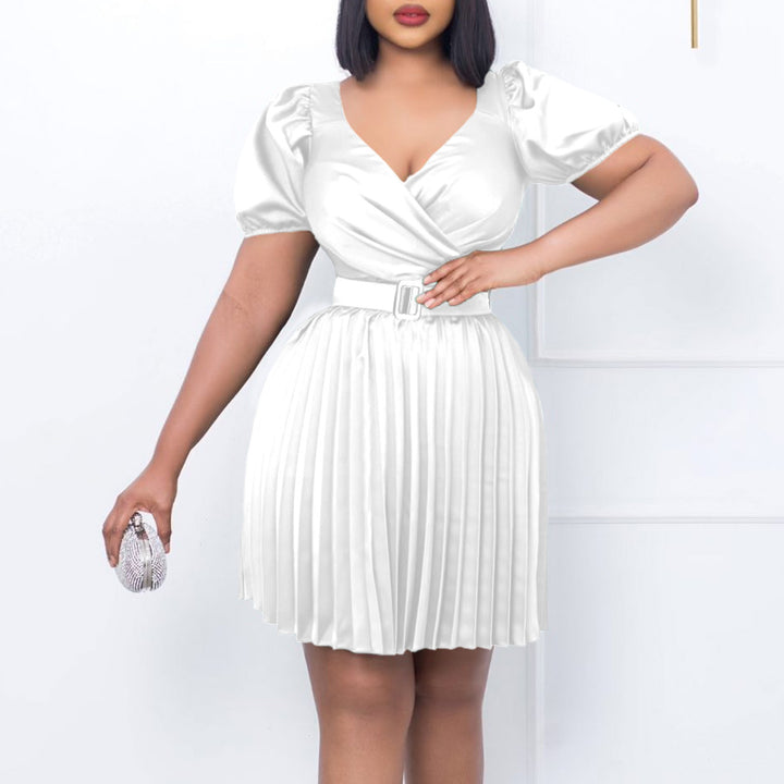 Pleated dress for women with an elegant draped look and a fitted belt Lune London