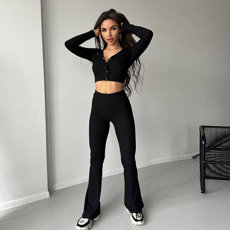 Ladies Ripp-Schn cropped Top and flared pants Set Lune London