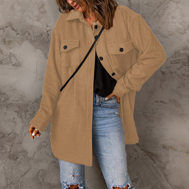 Lune London women's versatile oversized shirt jacket with patch pockets and button closure