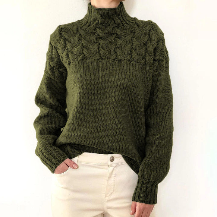 Knit sweater for women with high collar and trendy twisted pattern Lune London