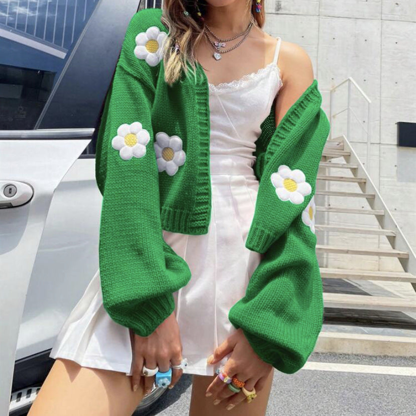 Lune London fancy floral pattern knitted short cardigan for women
