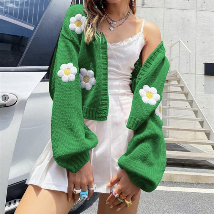 Lune London fancy floral pattern knitted short cardigan for women
