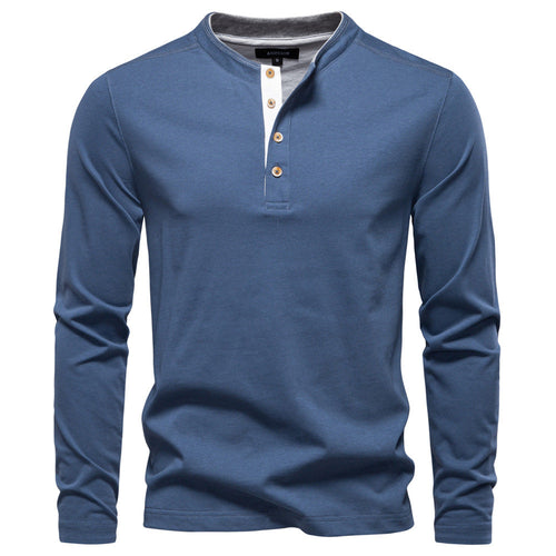 Lune London | Men's Long Sleeve Henley Shirt with Elegant Snap Buttons and Comfortable Fit