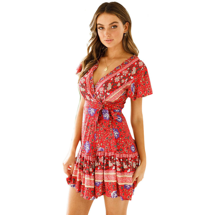 Wrap dress for women with floral design and ruffle details Lune London