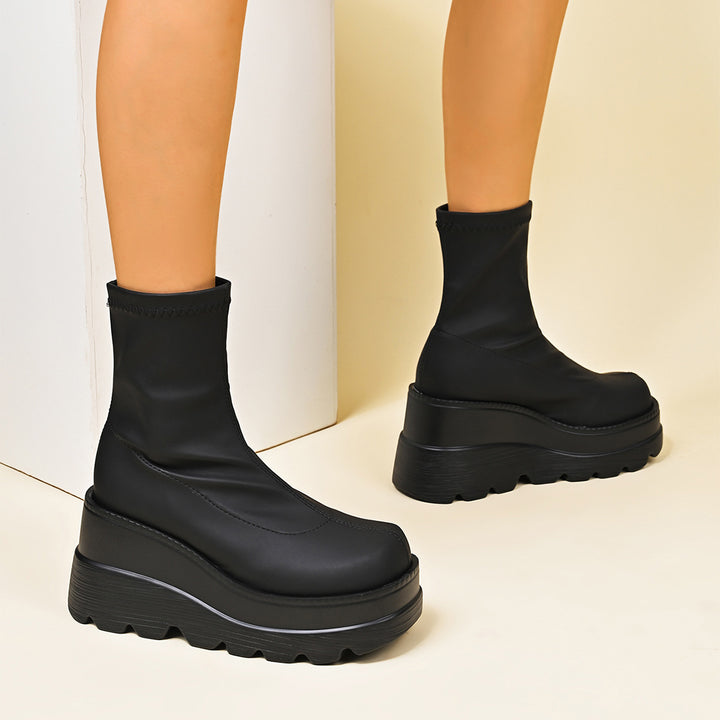 Lune London Women's Double Wedge Heel Ankle Boots
