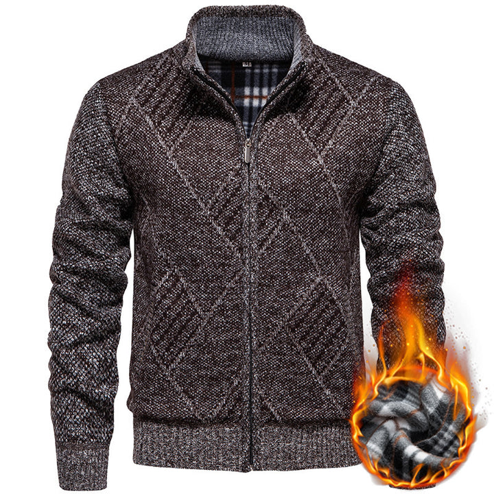 Men's knitted jacket with modern embossed pattern and high collar Lune London