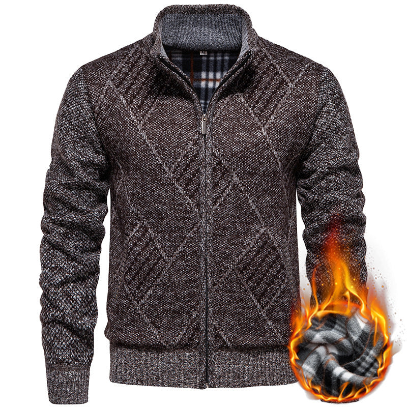 Men's Cardigan with Modern Cable Pattern and High Collar Lune London