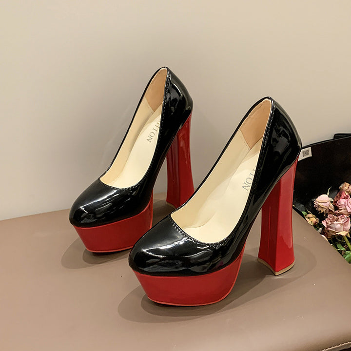 Platform pumps for women with a sleek shiny look and a sturdy platform Lune London