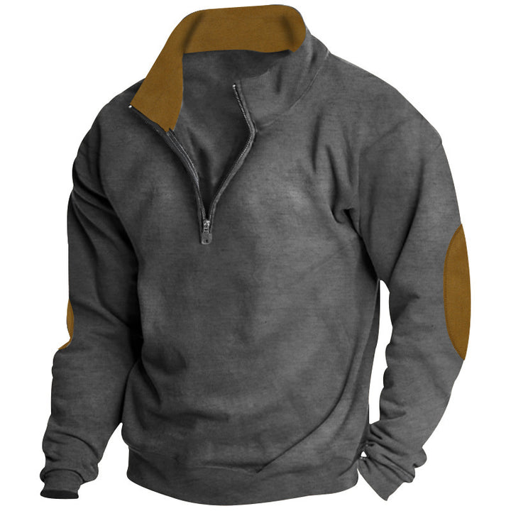 Comfortable pullover for men with half-zip and stylish elbow patches Lune London