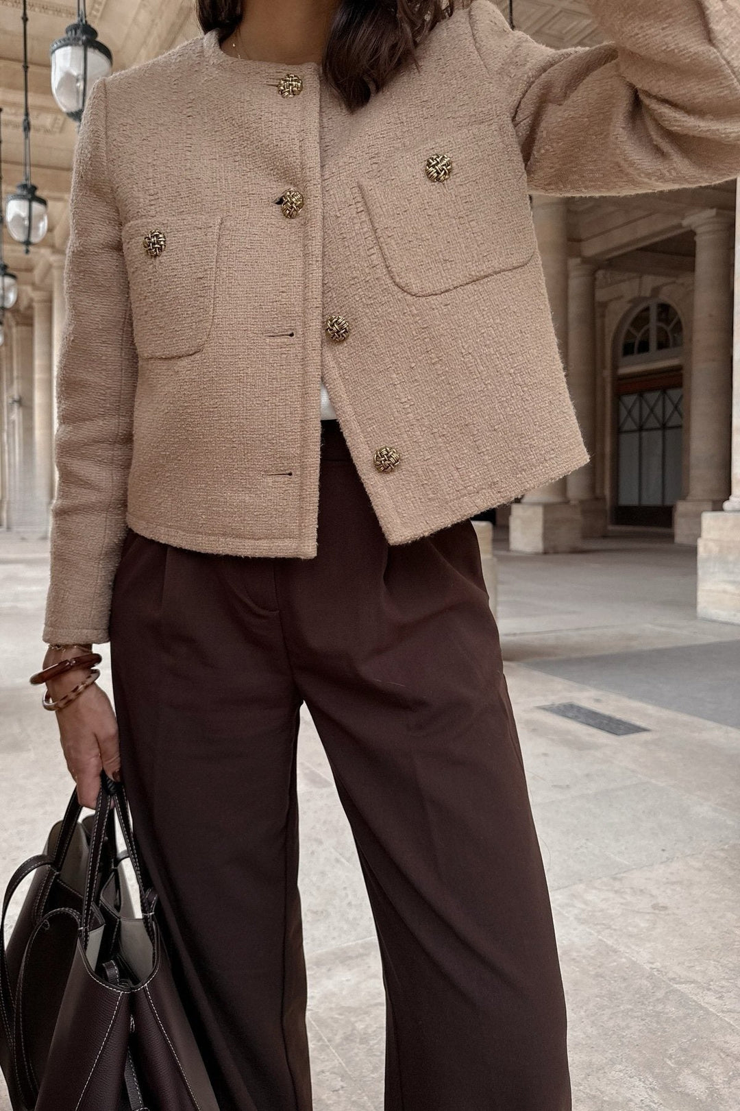 Lune London | Fitted Boucle Jacket Decorative Buttons Refined and Modern