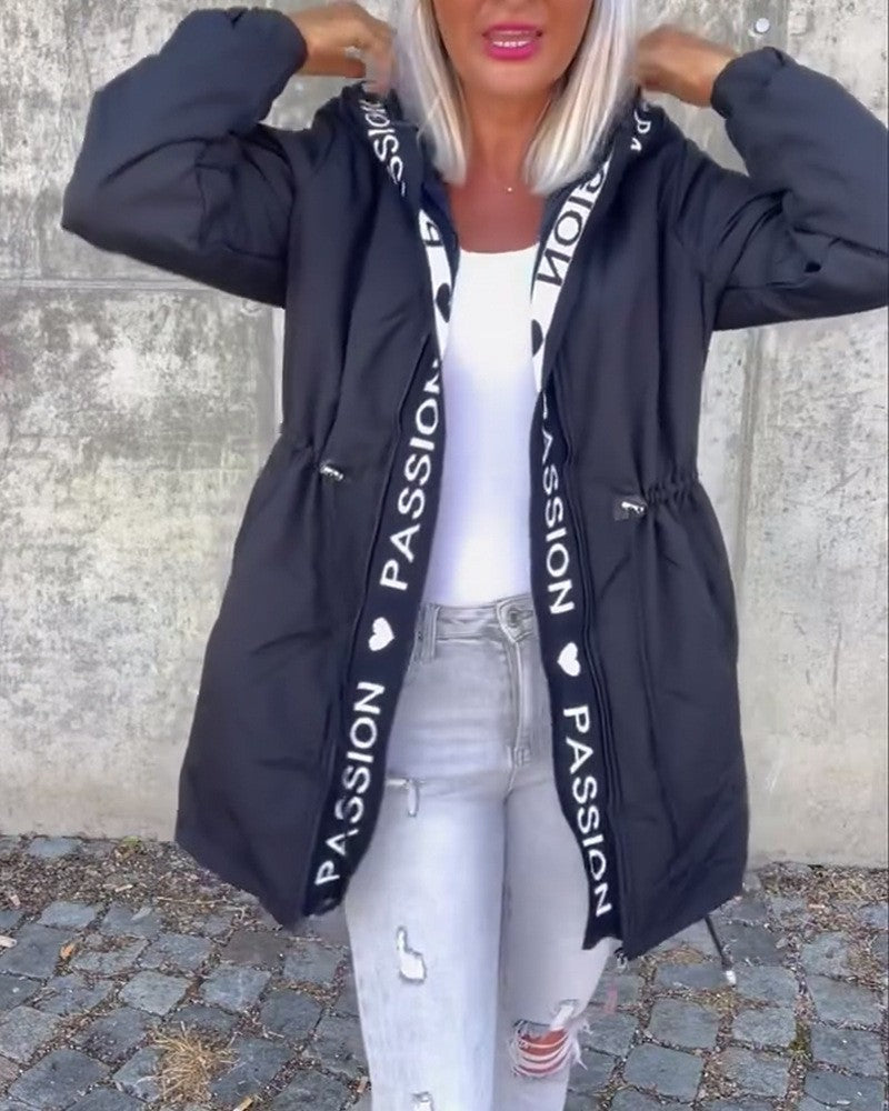 Ladies casual hooded jacket with contrasting inscriptions Lune London