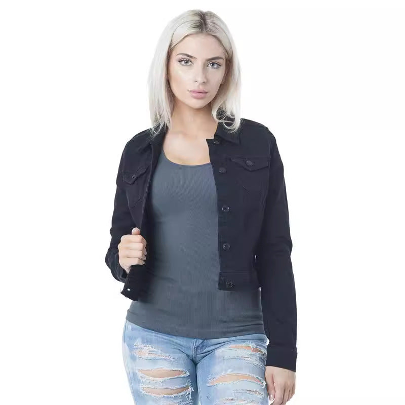 Women's classic denim jacket in a fashionable cut with button details Lune London