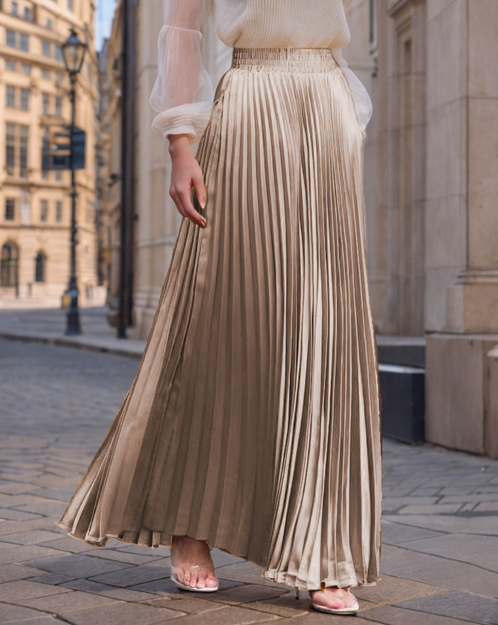 Pleated maxi skirt for women with elastic waist and flowy cut Lune London