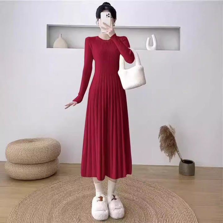 Knitted dress for women with pleated design and elegant sleeves Lune London