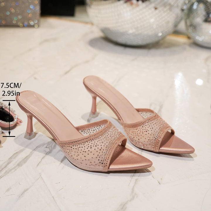 Open-toe women's mules with rhinestone decoration Lune London