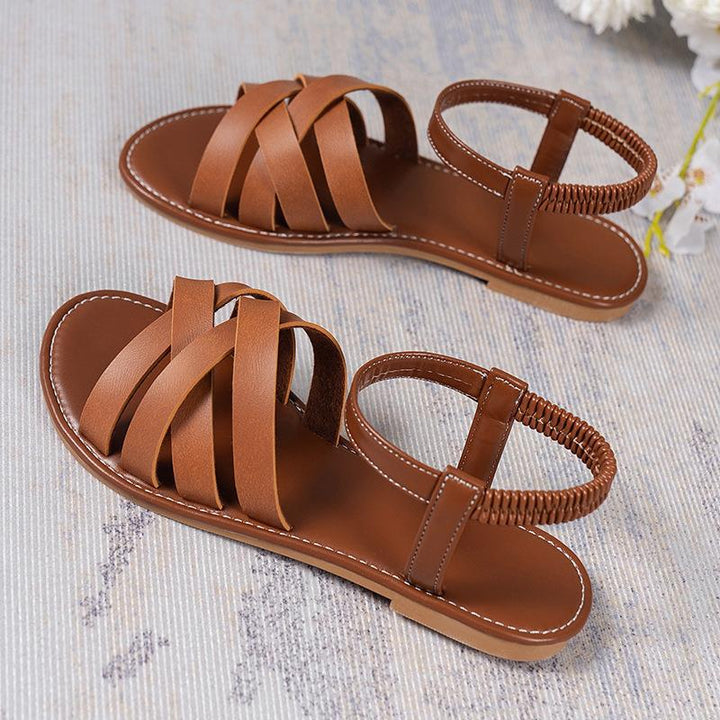 High-quality leather strappy sandals for women with an elastic strap Lune London