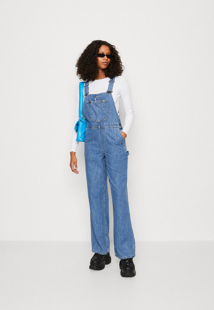 Ladies denim overalls with wide legs and adjustable straps Lune London