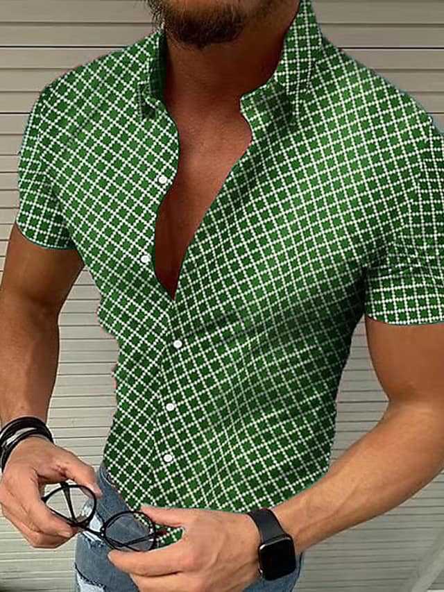 Men's Short Sleeve Shirt with Modern Check Pattern and Breathable Cotton Blend Lune London