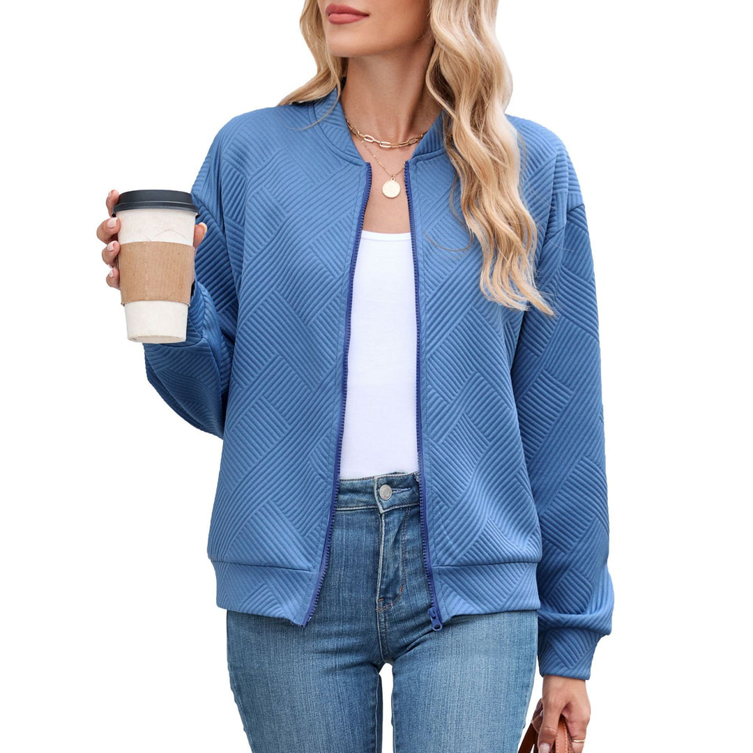Ladies casual knit jacket with textured pattern and practical pockets Lune London