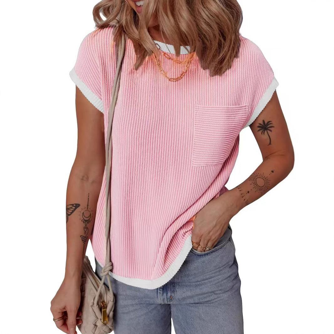Boxy textured T-shirt for women with pocket Lune London