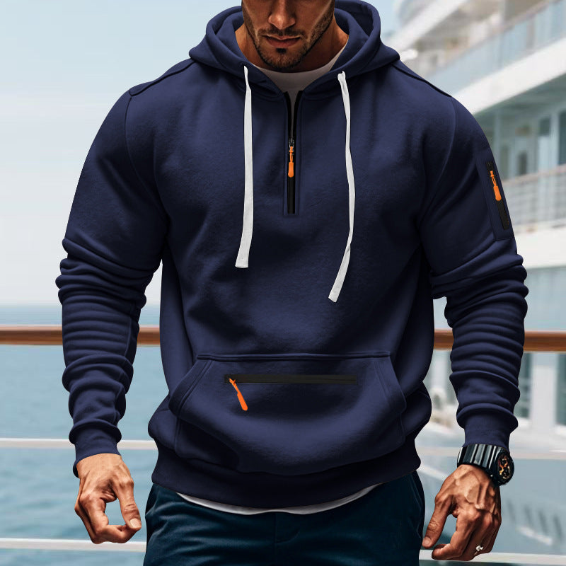 Men's Sporty Hoodie with Practical Two-Way Zipper and Side Pockets Lune London