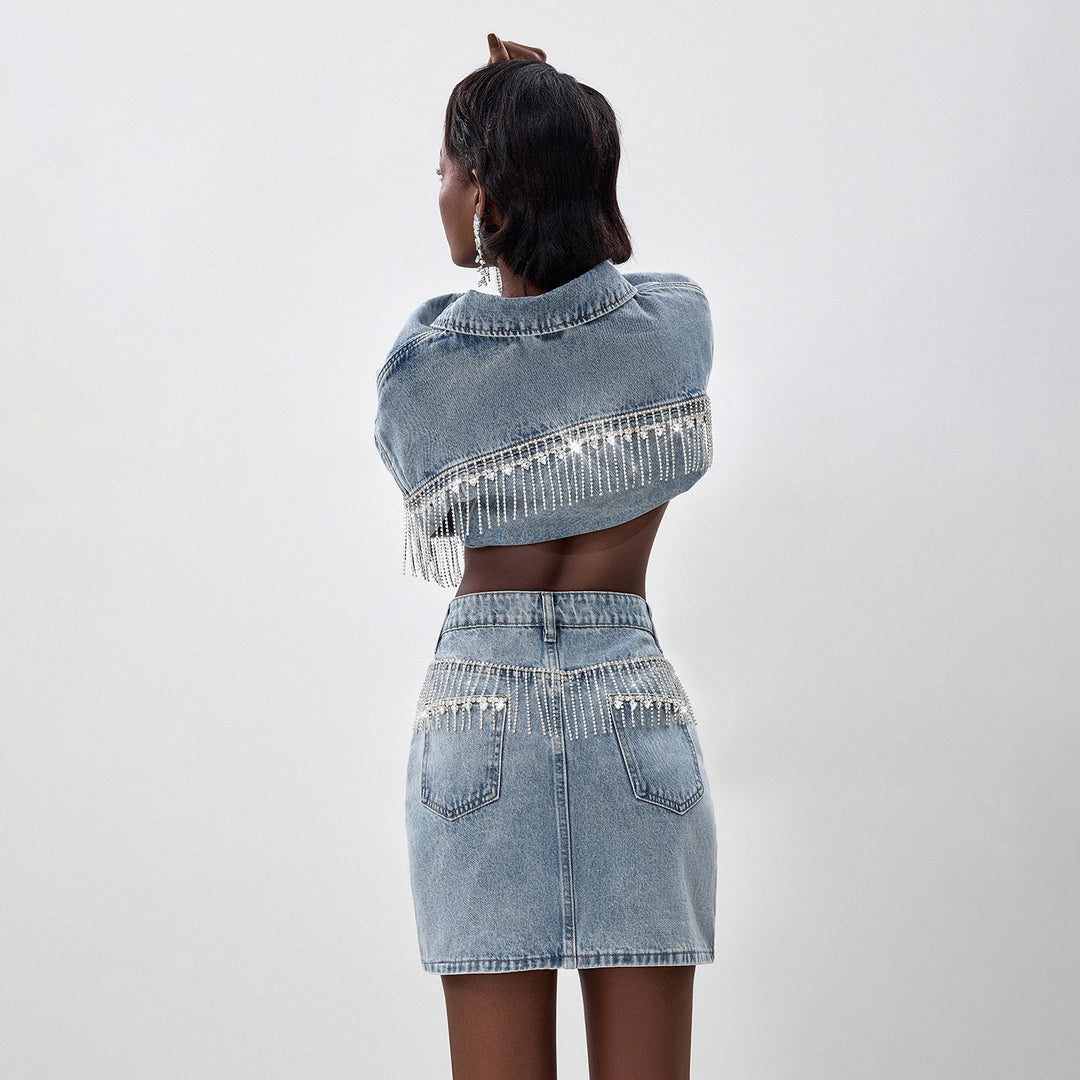 Women's denim jacket with a catchy fringed design Lune London