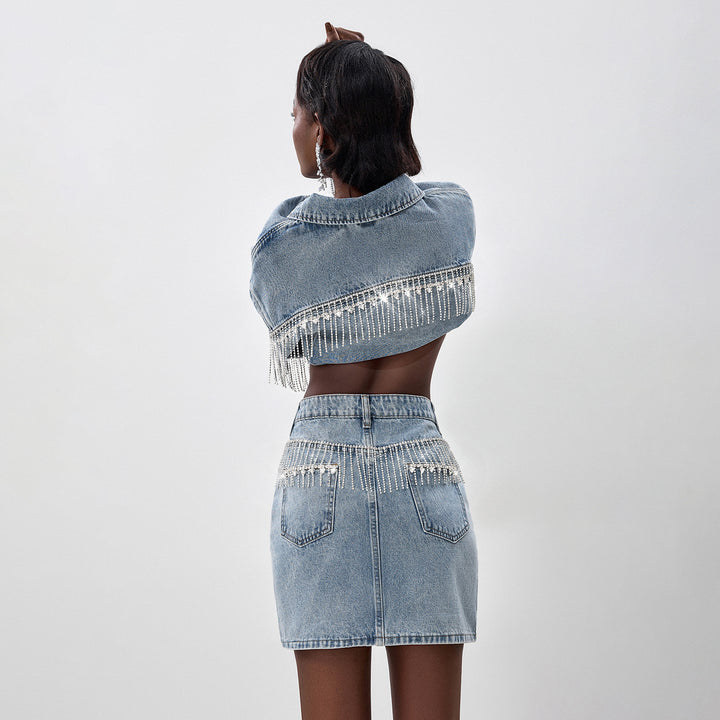 Women's denim jacket with a catchy fringed design Lune London