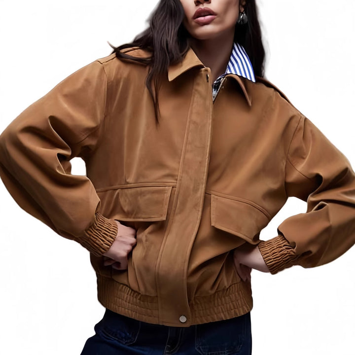 Trendy bomber jacket for women with elastic waist and large pockets Lune London