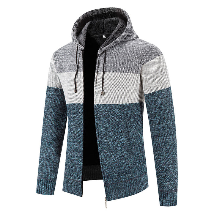 Trendy knit jacket for men with hoodie and textured design Lune London