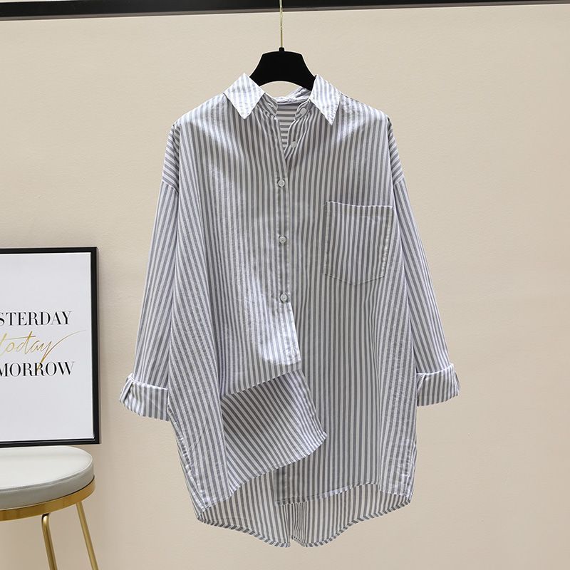 Women Striped Oversized Shirt with Longer Back and Practical Chest Pocket Lune London