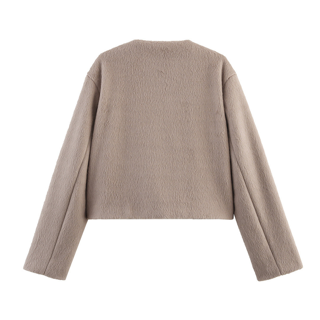 Casual teddy jacket for women with button placket and patch pockets Lune London