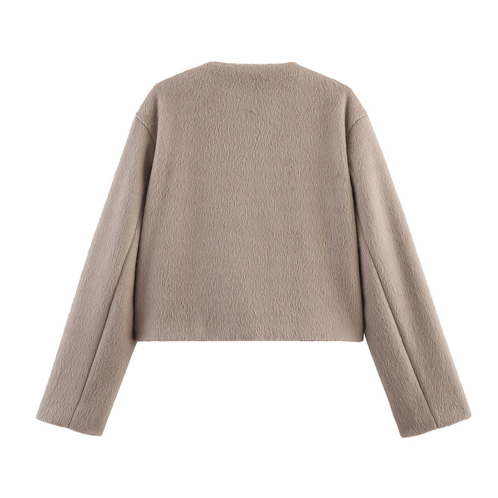 Casual teddy jacket for women with button placket and patch pockets Lune London
