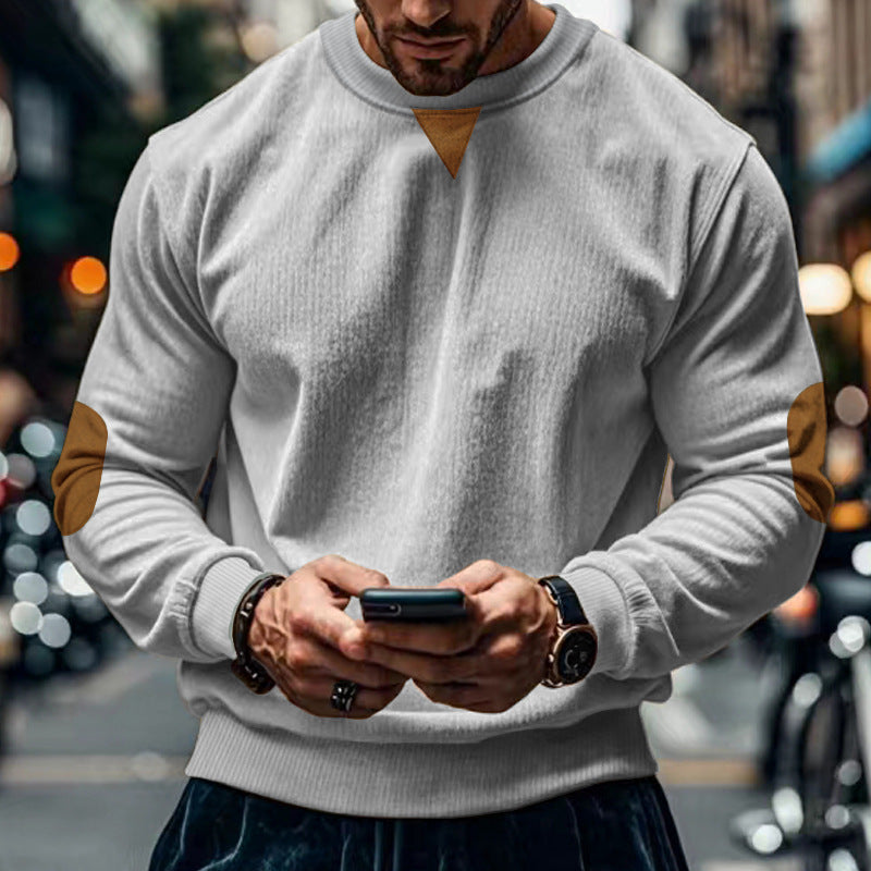 Men's comfortable round neck sweater with elbow patches Lune London