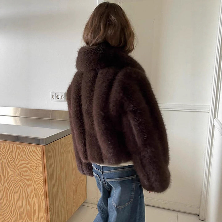 Ladies faux fur jacket in chic crop style