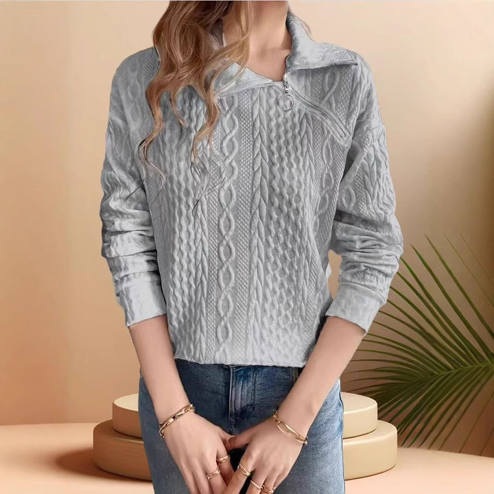 Knit sweater for women with half-zip and textured design Lune London