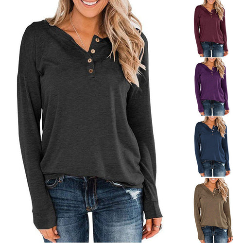 Women’S Fashionable Long Sleeve Henley Shirt with Button Placket Lune London