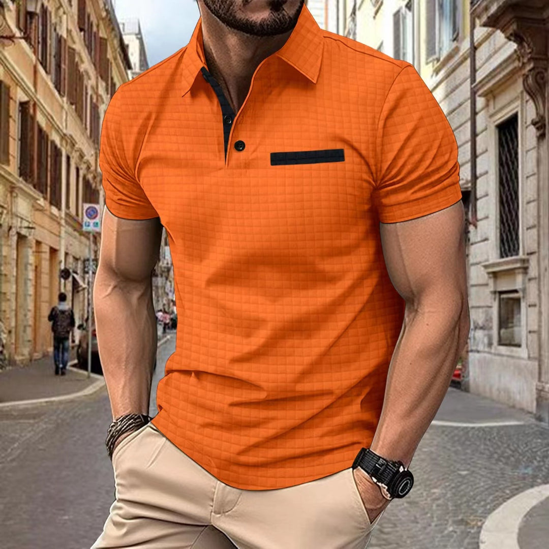 Men's short sleeve structured cotton polo with modern Lune London design